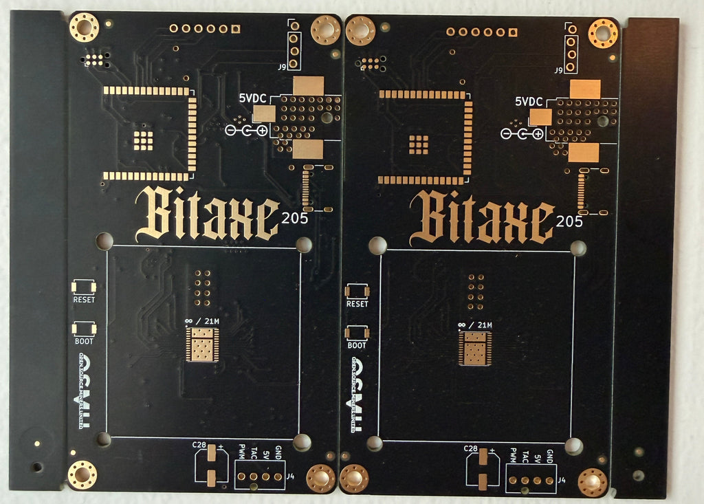 Bitaxe 205 PCB with OSMU Open Source Miners United logo