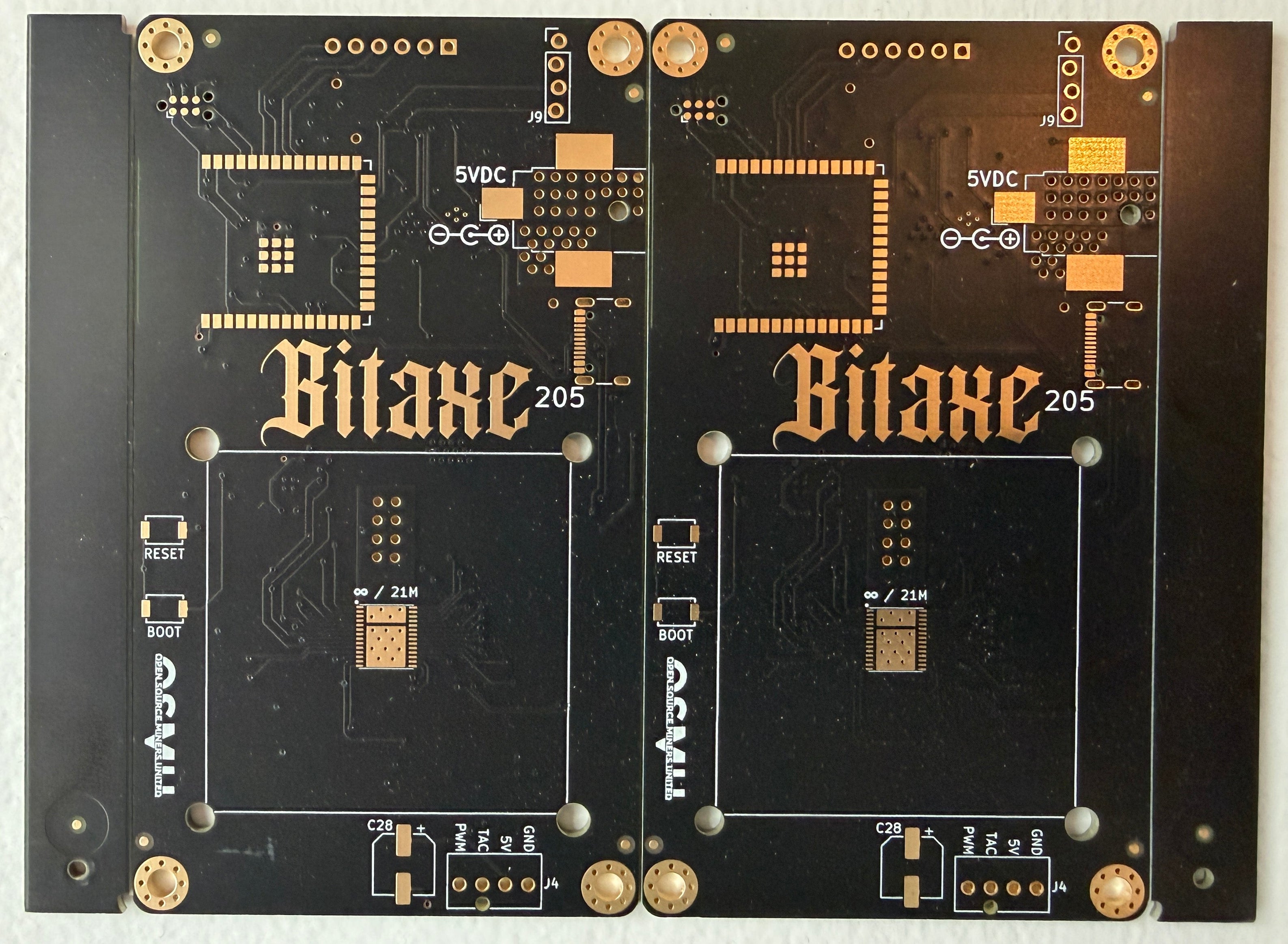 Bitaxe 205 PCB with OSMU Open Source Miners United logo